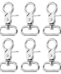 Six-pack of 25mm silver swivel snap hooks (zinc alloy) for bags and straps
