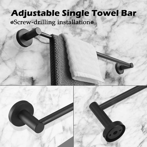 Two Piece Adjustable Bathroom Towel Bar Set 17 To 29 Inches Matte Black Or Brushed Nickel Finish Wall Mount Modern Bath Accessories