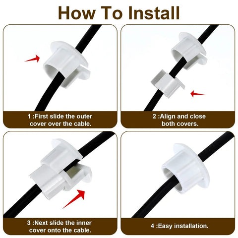 Installation guide for 4 Pack 1 Inch Wall Cable Pass Through Grommets, Plastic Feed Through Bushings for Cables and Wires, white.
