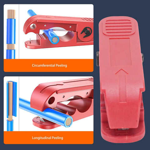 Lvifloae Wire Stripper Machine With Accurate Crimping 360 Degree Rotation Cutting Tool For Scrap Electrical Cable Network Connections Professional Grade Precision Work showing circumferential and longitudinal peeling features.