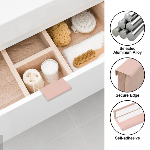 4 Pack Self Adhesive Drawer Pulls Right Angle Aluminum Alloy Invisible Cabinet Handles 70mm Ballet Pink Dope Look For Modern Kitchen Cabinets