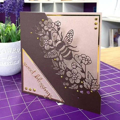 Greeting card with bee lace floral pattern using Scrapbooking Die Cutting Dies Set For Card Making And Paper Crafting Bee Lace Pattern
