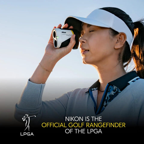 Person using Coolshot ProIII Stabilized Golf Laser Rangefinder With Waterproof 6X Monocular Optics on golf course.