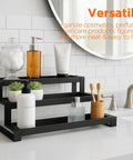 Score Top Shelf Storage With This Slick Adjustable 3 Tier Metal Spice Rack Organizer For Cabinets Counters Slip Resistant Expandable Shelf Fits Jars And Bottles In Black, displaying jars and skincare products.