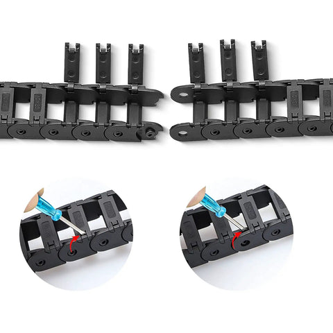 39.3 Inch Open Type Drag Chain Cable Carrier installation steps with screwdriver and connector for CNC and 3D printers