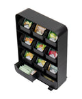 Tea Bag Organizer Station For Countertop And Kitchen Storage, Black Plastic, 10.25L X 3.25W X 13.75H Inches with removable drawers