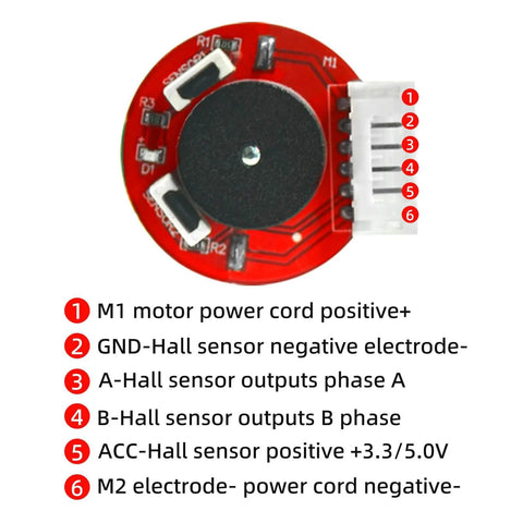 Close-up of Hall sensor circuit on encoder for pair of 12V DC gear motors with encoder, 100 RPM, 1:45 gear ratio, D shaft, metal housing