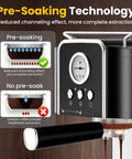 Professional 20 Bar Espresso Coffee Maker With Built In Steam Wand And Silky Milk Frother, semi automatic controls with pre-soaking technology.