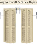 Spring Loaded Bi-Fold Door Top Roller Guide Wheel And Pivot Kit 4 Pack Hardware Repair Kit For Bifold Closets Folding Pocket Accordion And Barn Doors Easy Install Heavy Duty Durable Steel Components shown installed on bifold doors