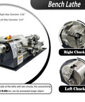 Lgxenzhuo 1100W Double Head Mini Metal Lathe With MT5 Spindle Taper And 8x32 Inch Bench, showcasing right and left chucks.