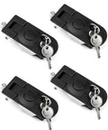 Built Tough Adjustable Compression Latch Keyed Alike Four Pack Flush Mount Cabinet Lock With Sturdy Alloy Finish Quick Hookup For Toolboxes And Enclosure Cases, showing four black cabinet locks with keys.
