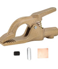 Sturdy Brass A Shaped Welding Ground Clamp With High 300 Amp Conductivity For Heavy Duty Stick And Arc Welder Jobs That Get Tough And Need Reliable Power Connections Every Time with accessories.