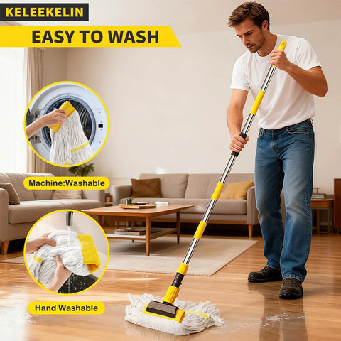 Heavy Duty Commercial Mop With 54 Inch Handle And 53 Inch Stainless Steel Mop Handle Wet Cotton Mop Head For Home Workshop Garage Floors Industrial Grade Beast Wet Mop Yellow used on wooden floor.