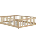 Rock Solid Full Size Montessori Floor Bed With Safety Rails, Natural Solid Wood Kids Sleep Platform, sturdy frame with safety slats.