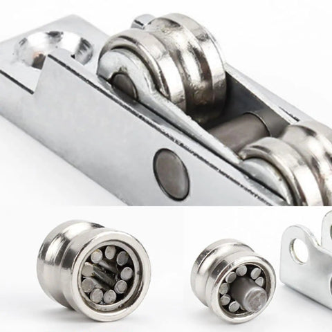 Dual Wheel Zinc Alloy Window Pulley And Sliding Door Replacement Rollers Engineered For Ultra Smooth Push Pull Operation close-up of zinc alloy roller kit.