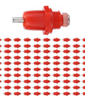 Real Deal 100 Pack Stainless Steel Poultry Water Nipplers With Heavy Duty Screw Mount Base For Backyard Chickens And Farm Flock Smooth Operation 360 Splash Free Drinking Auto Fill Setup, red plastic design