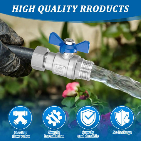 Heavy Duty Garden Hose Shut Off Valve Set 2 Pack 3/4 Inch GHT Full Flow Ball Valve With 360 Degree Rotatable Connector Solid Stainless Steel Easy Shutoff Leak Free Water Control on hose