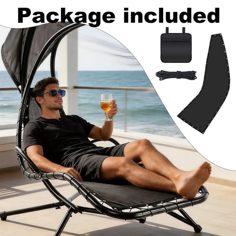 Heavy Duty Replacement Mesh With Rope Kits For Hanging Lounge Chair Curved Chaise Outdoor Patio Waterproof Black Included Package
