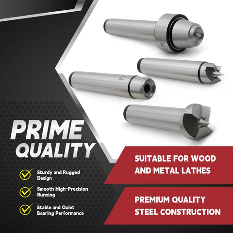 MT2 Wood Lathe Live Center Set With 4 Piece Spur Cup Kit Arbor Drive Driver And Five Eighths Inch Spur Center, durable steel