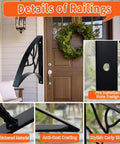 Badass Black Wrought Iron Porch Handrail With Dope Leaf Style Wall Mounted Stair Grab Rail showing thickened material and stylish curly shape.