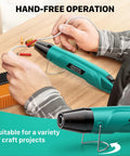 Mini 350W Heat Gun With Dual Temp 500F And 842F in use for craft projects with hands-free operation and reflector nozzle visible
