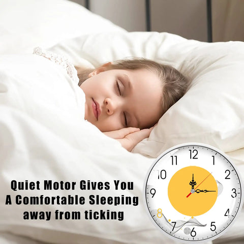 Child sleeping soundly next to clock with High Torque Quartz Clock Movement Kit With 2 Movements, featuring quiet motor.
