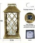 Outdoor Solar Lanterns Hanging Lantern PVC Waterproof 3 LED Flickering Flameless Candles with S Hook for Patio Decor