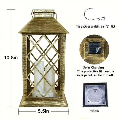 Outdoor Solar Lanterns Hanging Lantern PVC Waterproof 3 LED Flickering Flameless Candles with S Hook for Patio Decor