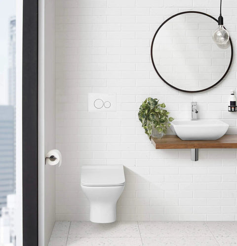 Actuator Flush Plate With No Fuss Dual Flush Circle Buttons Glossy White Finish Modern Wall Mount Replacement For Toilet Tanks