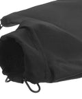 Close-up of Heavy Duty Cloth Miter Saw Dust Collection Bag With A Secure Zipper Closure Black Replacement, showing zip closure and fabric.