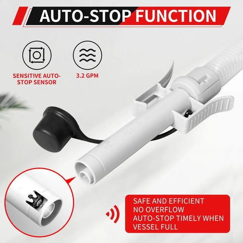 FEEDRON automatic fuel transfer pump with auto-stop sensor, white plastic body and 51-inch hose