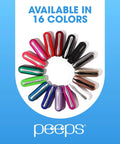 Peeps eyeglass lens cleaner set in 16 colors, arranged in a circle; brand Peeps.