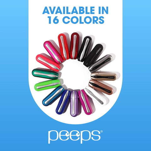 Peeps eyeglass lens cleaner set in 16 colors, arranged in a circle; brand Peeps.