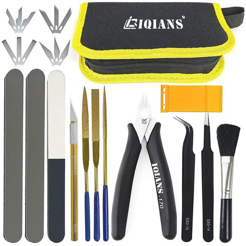 Gundam Model Tool Kit Dope 17 Piece Set With Pliers, Tweezers, Files, Brush, Graver And Spare Blades in Canvas Bag for Models