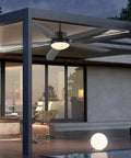 52 inch Outdoor Ceiling Fan with Light, IP65 Waterproof, 6 Speed Remote installed in covered patio with rain.