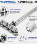 Precision Circular Saw Guide Rail Kit Featuring Heavy Duty Positioning Calipers with smooth rolling bearings and inch scale for accuracy.