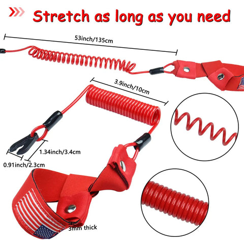 2 Pack Must Have Kill Switch Lanyard For Boat And Jet Ski Replacement Wrist Strap Emergency Kill Stop Cord Tether, red with flag