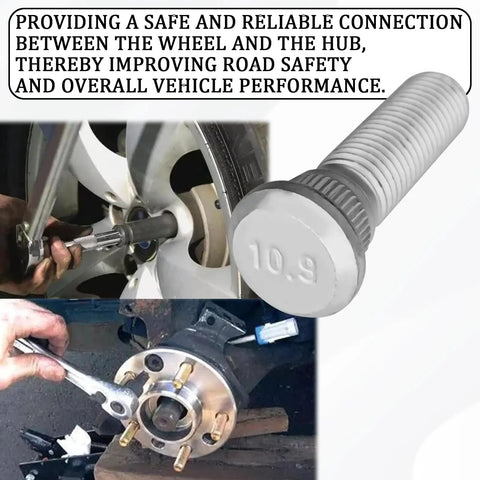 Five Piece Steel Wheel Studs Kit Featuring M12x1.5 Threads And 49mm Length For No Sweat Swap On Your Chevy Toyota Or Lexus, showing installation.