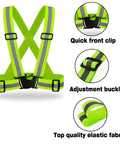 Image of neon yellow elastic 10 Pack Hi Vis Safety Vests With Reflective Strips Adjustable, featuring front clip and adjustment buckles
