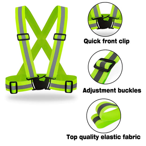 Image of neon yellow elastic 10 Pack Hi Vis Safety Vests With Reflective Strips Adjustable, featuring front clip and adjustment buckles