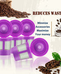 Stainless Steel Refillable K Cups For 1.0 And 2.0 Brewers, Eco Friendly Mesh Filter Pods Pack Of 4 shown with coffee beans.