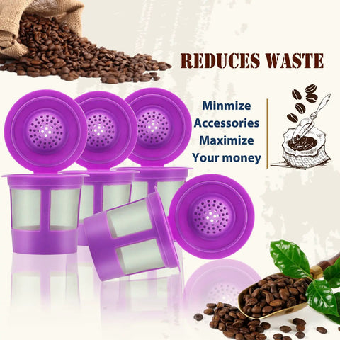 Stainless Steel Refillable K Cups For 1.0 And 2.0 Brewers, Eco Friendly Mesh Filter Pods Pack Of 4 shown with coffee beans.