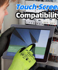 Two Pairs Cut Resistant Gloves ANSI A6 A7 Touchscreen Ready Work Gloves For Men And Women operating a tablet
