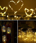 Heart-shaped lights on solar mason jar lid lights 12 pack with 30 LEDs for outdoor use fairy in a jar style string lights.