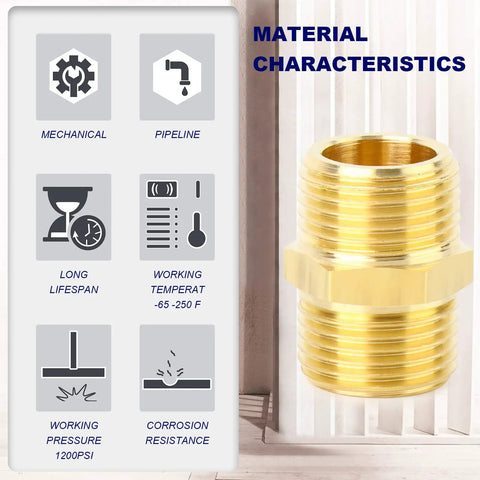 Half Inch NPT Brass Pipe Fitting Kit 12 Pack With Six Male Hex Nipples And Six Female Hex Couplings Thread Adapters for plumbing