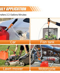 No Sweat Durable Heavy Duty Portable Battery Powered Fuel Siphon Pump For Gas Diesel Water Transfer 2.2 Gpm Flow Rate in car and lawn mower usage.