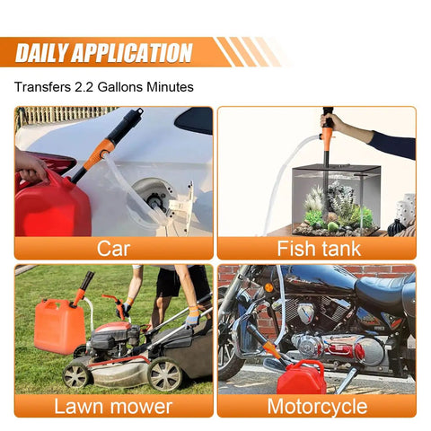 No Sweat Durable Heavy Duty Portable Battery Powered Fuel Siphon Pump For Gas Diesel Water Transfer 2.2 Gpm Flow Rate in car and lawn mower usage.