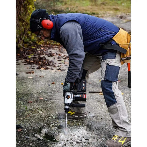 Built Different Heavy Duty Cordless Rotary Hammer Drill With Brushless Motor And Variable Speed Trigger Packing Serious 2.2 Joules in use on masonry.