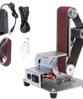Rock Solid Mini Belt Sander With Seven Adjustable Speeds For Smooth Wood Finishing And Polishing, compact design with accessories.