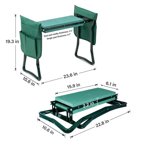 Garden Kneeler And Seat With Soft EVA Foam Pad And Heavy Duty Steel Frame Holds Up To 330 Lbs Foldable Kneeling Bench With Two Tool Pouches